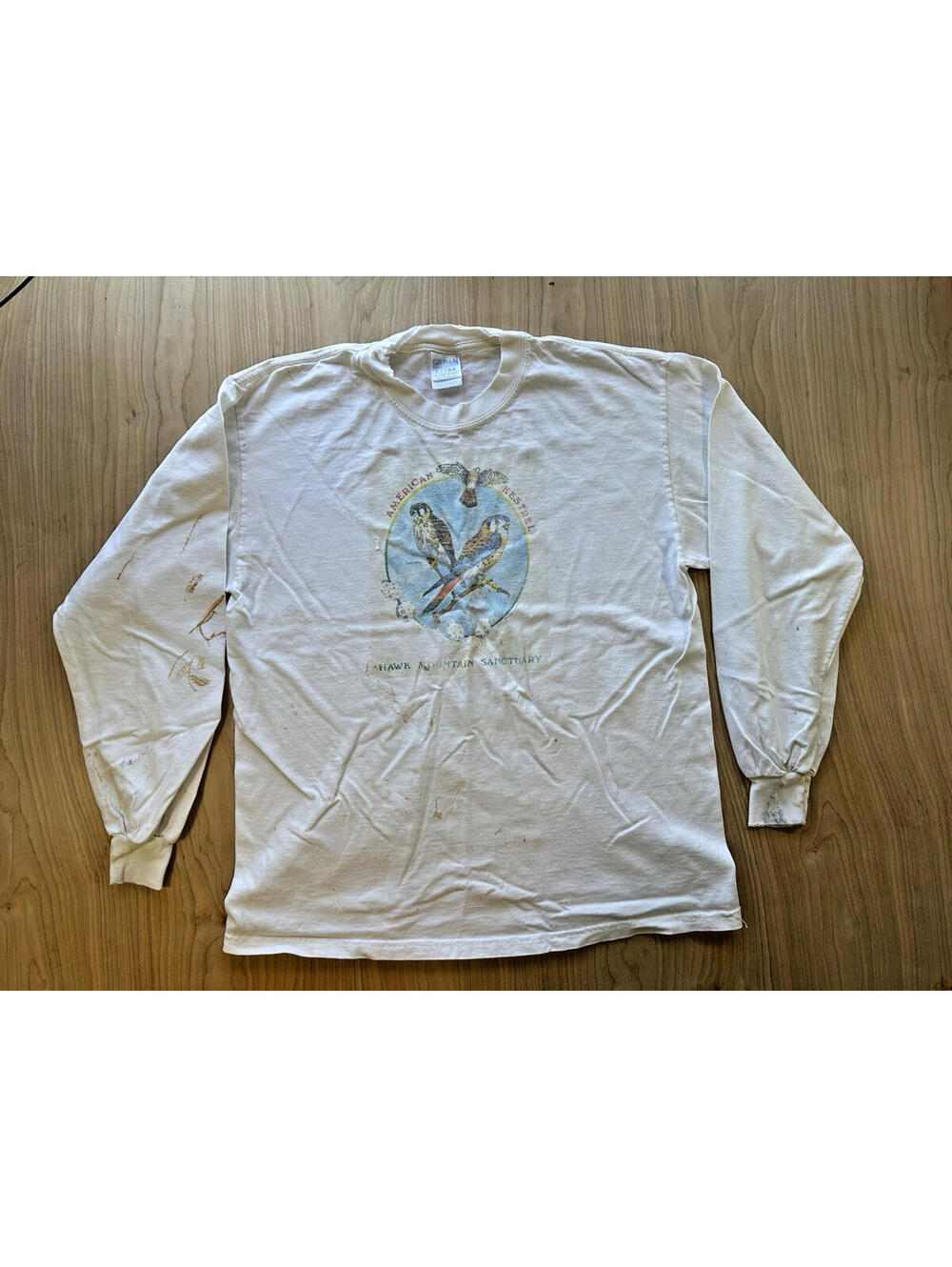 Vintage Hawk Mountain Sanctuary Long Sleeve t shirt American Kestrel faded large